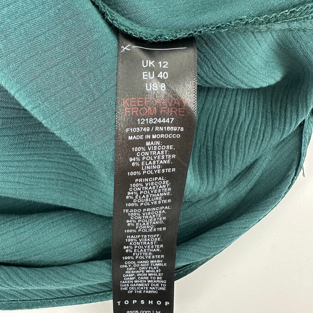 Topshop Petite One Shoulder Green Velvet and Satin Cut Out Midi Dress Womens 8 - Picture 11 of 12